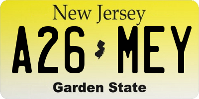 NJ license plate A26MEY