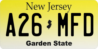 NJ license plate A26MFD