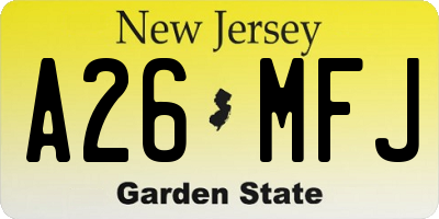 NJ license plate A26MFJ
