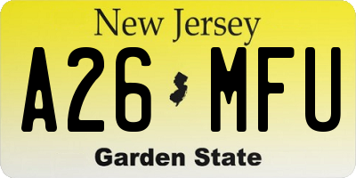 NJ license plate A26MFU