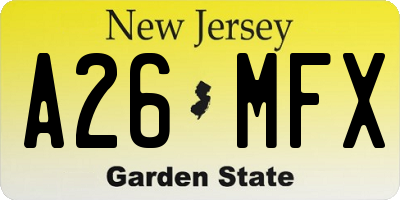 NJ license plate A26MFX