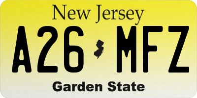 NJ license plate A26MFZ