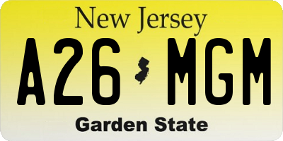 NJ license plate A26MGM