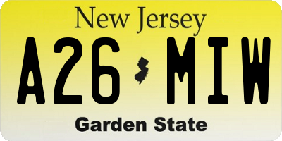 NJ license plate A26MIW