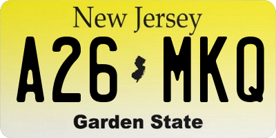 NJ license plate A26MKQ
