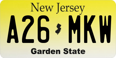 NJ license plate A26MKW