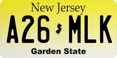 NJ license plate A26MLK