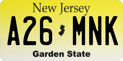 NJ license plate A26MNK