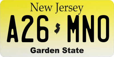 NJ license plate A26MNO