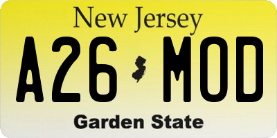 NJ license plate A26MOD