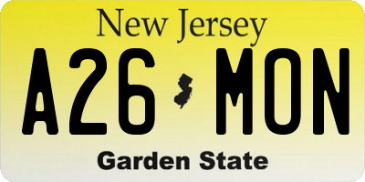 NJ license plate A26MON