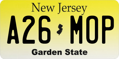 NJ license plate A26MOP