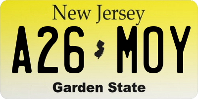NJ license plate A26MOY