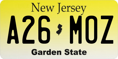 NJ license plate A26MOZ