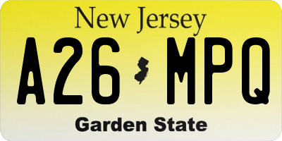 NJ license plate A26MPQ