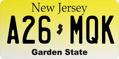 NJ license plate A26MQK