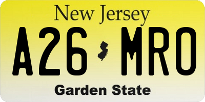 NJ license plate A26MRO