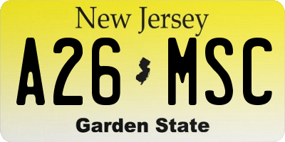 NJ license plate A26MSC