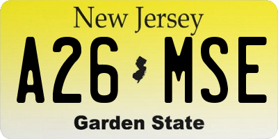 NJ license plate A26MSE