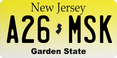 NJ license plate A26MSK