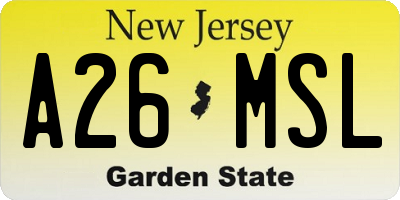 NJ license plate A26MSL