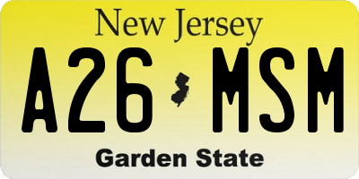 NJ license plate A26MSM