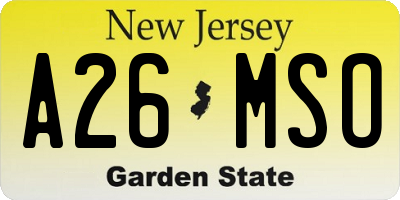 NJ license plate A26MSO