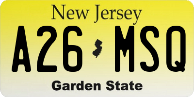 NJ license plate A26MSQ