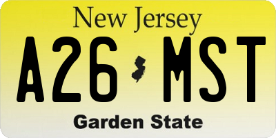 NJ license plate A26MST