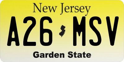 NJ license plate A26MSV