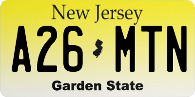 NJ license plate A26MTN