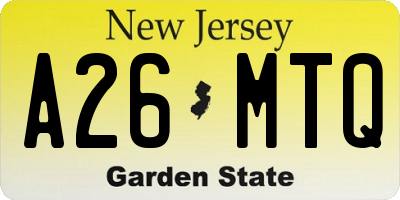 NJ license plate A26MTQ