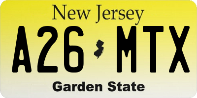 NJ license plate A26MTX