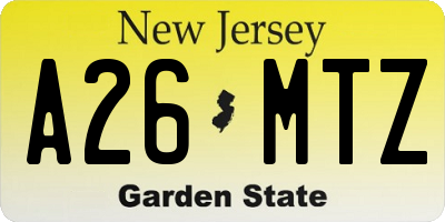 NJ license plate A26MTZ