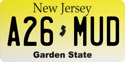 NJ license plate A26MUD