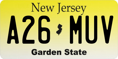 NJ license plate A26MUV
