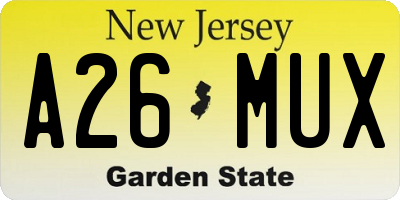 NJ license plate A26MUX