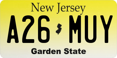 NJ license plate A26MUY