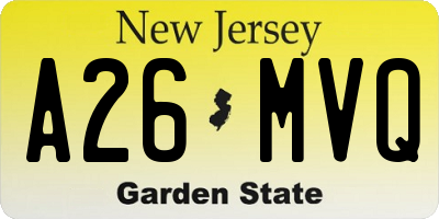 NJ license plate A26MVQ