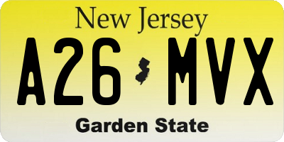 NJ license plate A26MVX