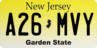 NJ license plate A26MVY