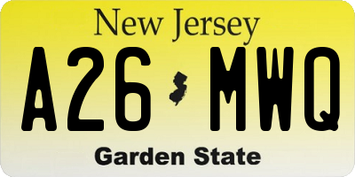 NJ license plate A26MWQ