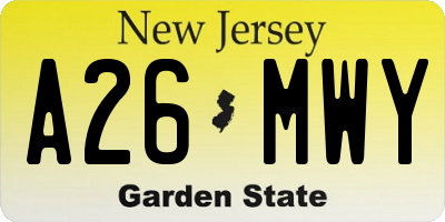 NJ license plate A26MWY