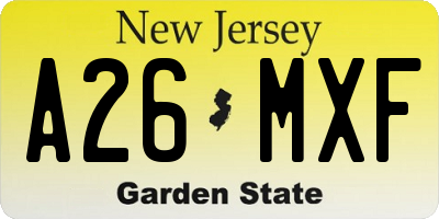NJ license plate A26MXF