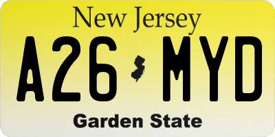 NJ license plate A26MYD