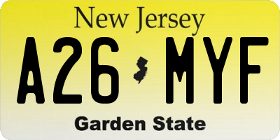 NJ license plate A26MYF