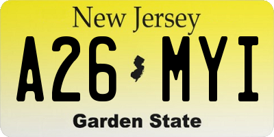 NJ license plate A26MYI