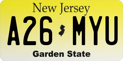 NJ license plate A26MYU