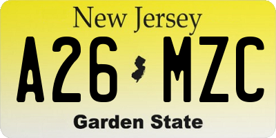 NJ license plate A26MZC