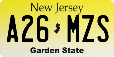 NJ license plate A26MZS